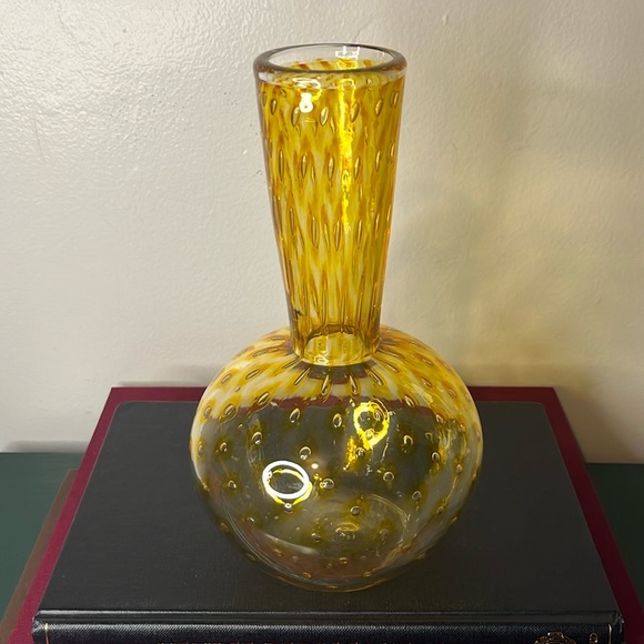 Alfredo Barbini? MCM Hand Blown Yellow Double Optic Bubble Gourd Glass Vase